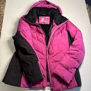 Zero Exposure Women's Pink Black Insulated Hooded Winter Ski Jacket Size XL EUC